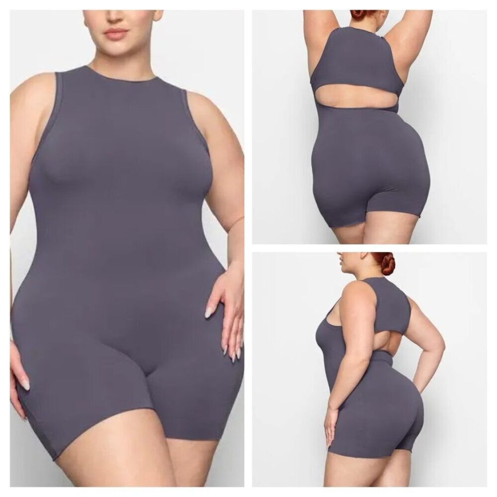 SKIMS Romper Womens 3X One Piece Gunmetal Jumpsuit Back Cut-Out Sporty Lounge
